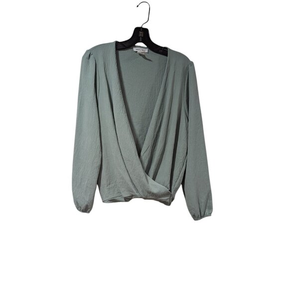 Miley+Molly Green Wrap Puff Long Sleeve Blouse Sz L - Picture 1 of 6